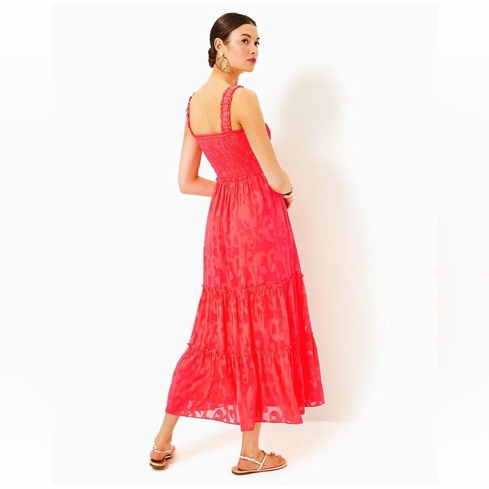 Lilly Pulitzer Coral Maxi Dress with Smocked Bodice - Picture 2 of 16